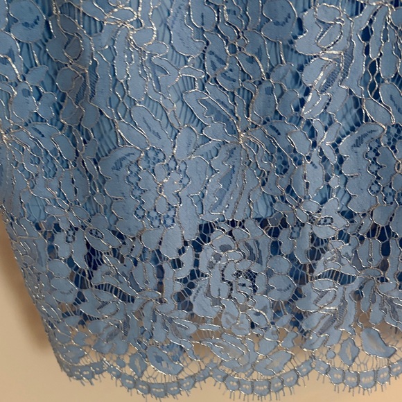 Adrianna Papell Light Blue Lace Sheath Dress | Sheer Mesh Neckline | Size 10 - Picture 6 of 6